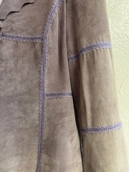 Crochet Detail Suede Jacket